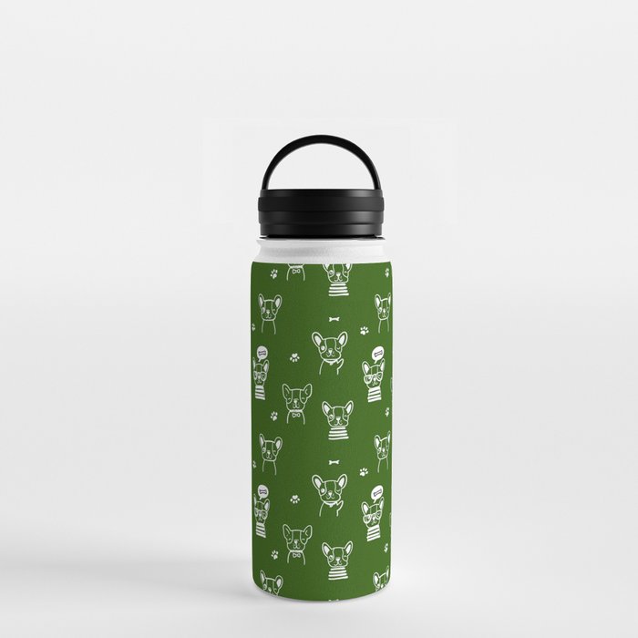 Green and White Hand Drawn Dog Puppy Pattern Water Bottle