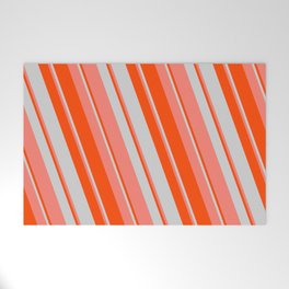 [ Thumbnail: Red, Light Grey & Salmon Colored Striped/Lined Pattern Welcome Mat ]