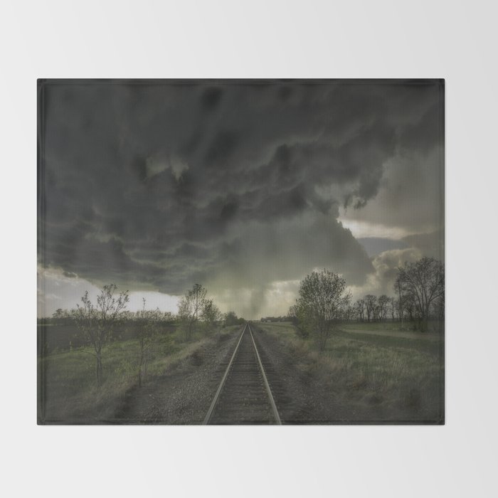 Shelter From Storm With Devices >> Give Me Shelter Storm Over Railroad Tracks In Kansas Throw Blanket Shelter From Storm With Devices >> Give Me Shelter Storm Over Railroad Tracks In Kansas Throw Blanket