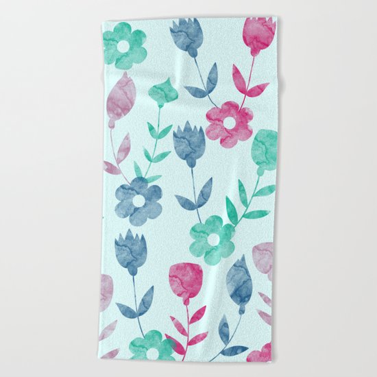 Watercolor Floral Pattern Beach Towel