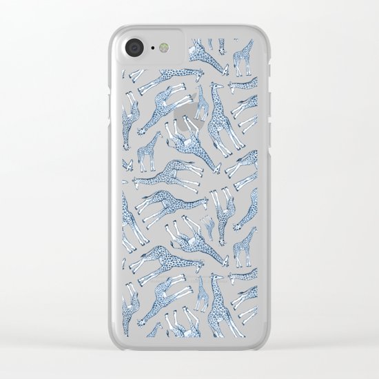 Navy Blue Giraffes on White Clear iPhone Case