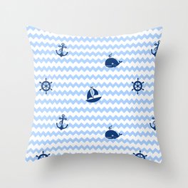Nautical Navy Blue Chevron Baby Boy Nursery Throw Pillow