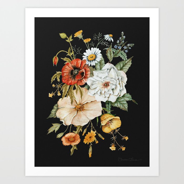 Wildflower Bouquet on Charcoal Kunstdrucke