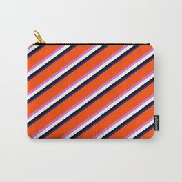 [ Thumbnail: Eyecatching Red, Orchid, White, Black, and Midnight Blue Colored Striped/Lined Pattern Carry-All Pouch ]