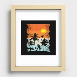 Beach Surfer Sunset Vintage Palm Tree Recessed Framed Print