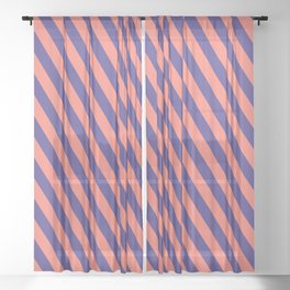[ Thumbnail: Dark Slate Blue and Salmon Colored Lines/Stripes Pattern Sheer Curtain ]