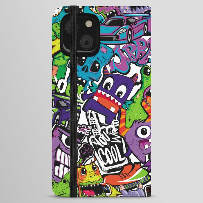 Abstract seamless comics monsters. Cartoon mutant repeated pattern iPhone Wallet Case