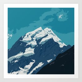 Aoraki Mount Cook glacier summit in summer Art Print