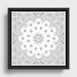 Bandana - White & Grays - Southwestern - Paisley Framed Canvas