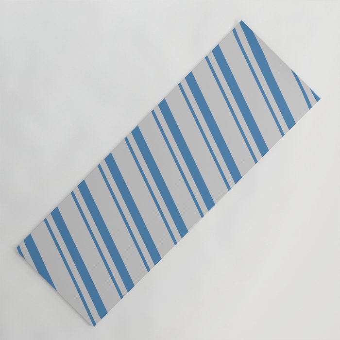 Blue & Light Gray Colored Striped/Lined Pattern Yoga Mat