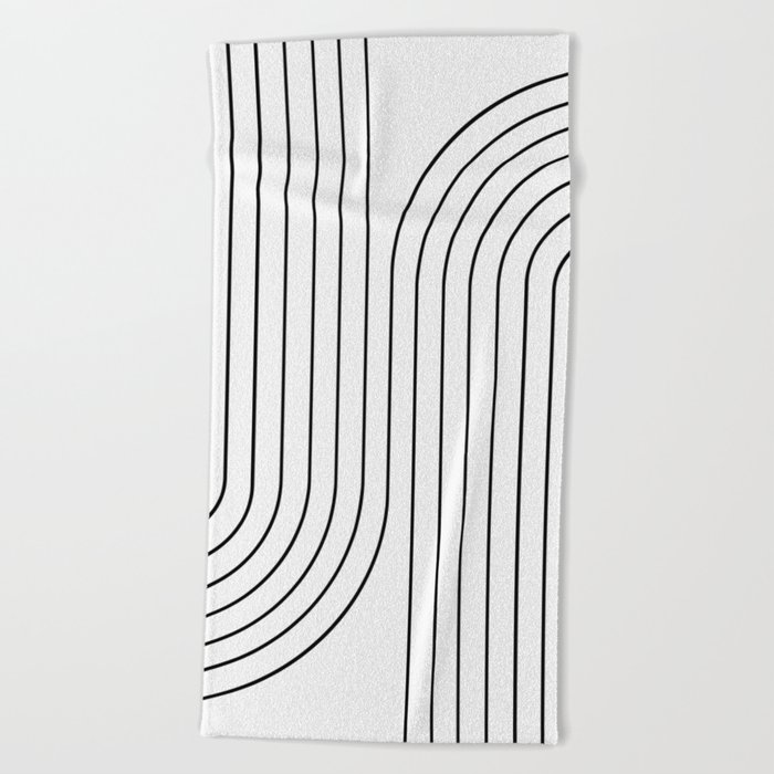 Minimal Line Curvature I Black and White Mid Century Modern Arch Abstract Beach Towel