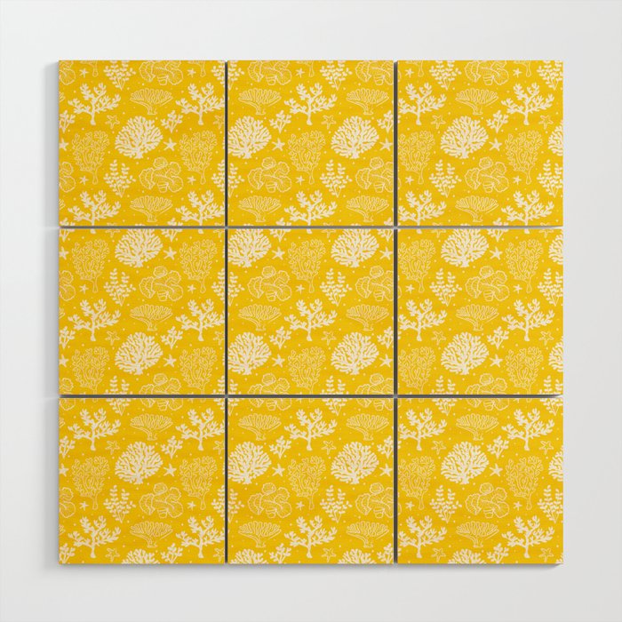 Yellow And White Coral Silhouette Pattern Wood Wall Art