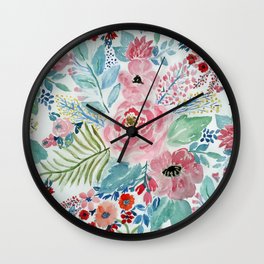 Pretty watercolor hand paint floral artwork. Wall Clock