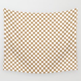 White and Camel Brown Checkerboard Wall Tapestry
