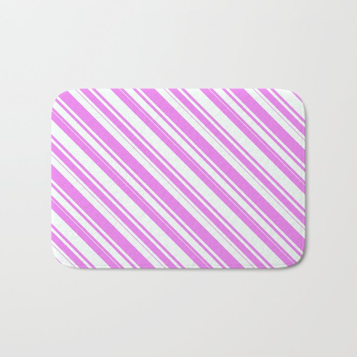 Violet & Mint Cream Colored Striped/Lined Pattern Bath Mat