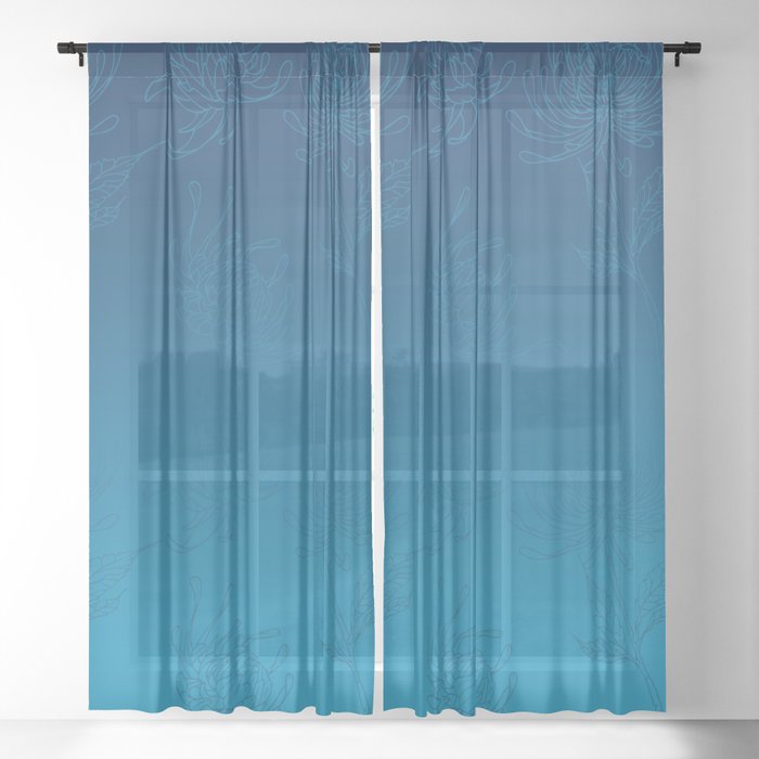 Ombre Ocean Blue Dahlia Flowers Sheer Curtain By Sharonmau Society6