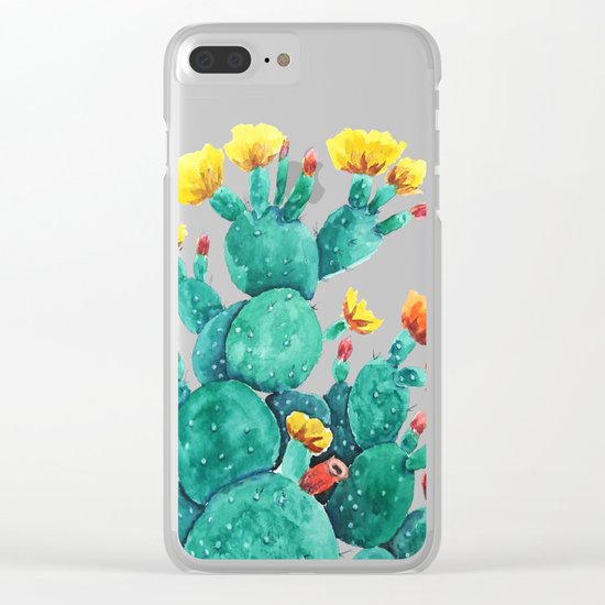 flowering cactus watercolor painting Clear iPhone Case