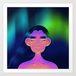 One With the Elements Art Print | Drawing, Lady, Starbeing, Borealis, Wholesome, Digital, Starrynight, Elements, Curated, Starseed 