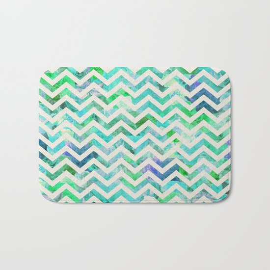 GREEN FLORAL CHEVRON Bath Mat