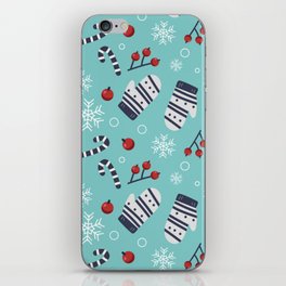 Christmas Pattern Turquoise Glove Holly iPhone Skin