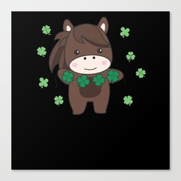Horse With Shamrocks Cute Animals For Luck Canvas Print