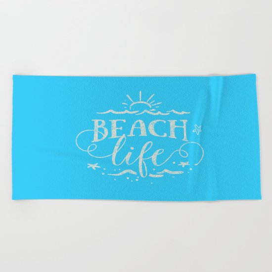 BEACH life - white Typography on Aqua for your summer - Mix & Match Beach Towel