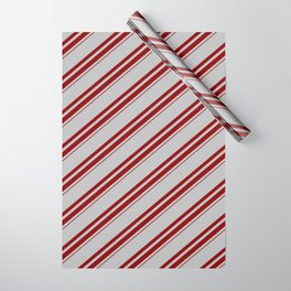 [ Thumbnail: Grey and Dark Red Colored Lined Pattern Wrapping Paper ]