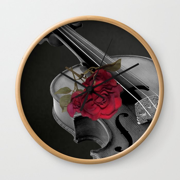 Black White Violin Red Rose Musical Instrument Art A507 Wall Clock