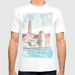 Landshut Bavaria Riverside With Isar City Wall And St-Martin T-shirt