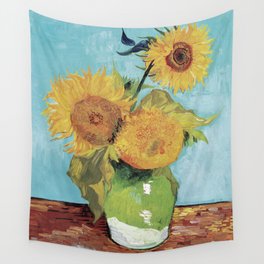 Three Sunflowers in a Vase by Vincent Van Gogh Wall Tapestry