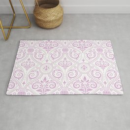 Art Nouveau Rose Pink & White Damask Scroll Area & Throw Rug