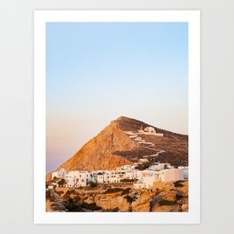 Sunset over the village of Chora on Folegandros island in the Cyclades | Travel photography Greece Art Print