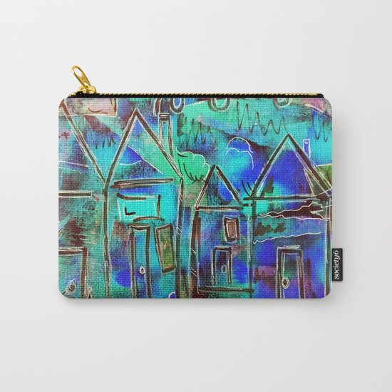Neon Blue Houses Carry-All Pouch