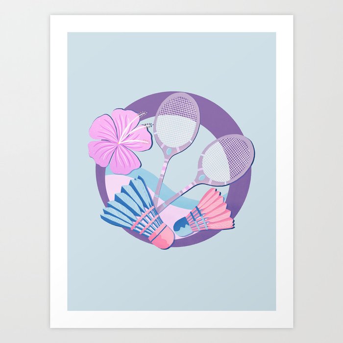 Tropical badminton badge - pastel purple and pink Art Print