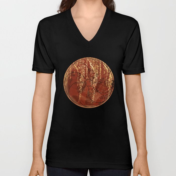 Caravans II:  Asian Print  willow tree branches, gold, orange watercolor V Neck T Shirt