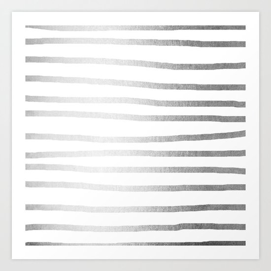 Simply Drawn Stripes Moonlight Silver Art Print
