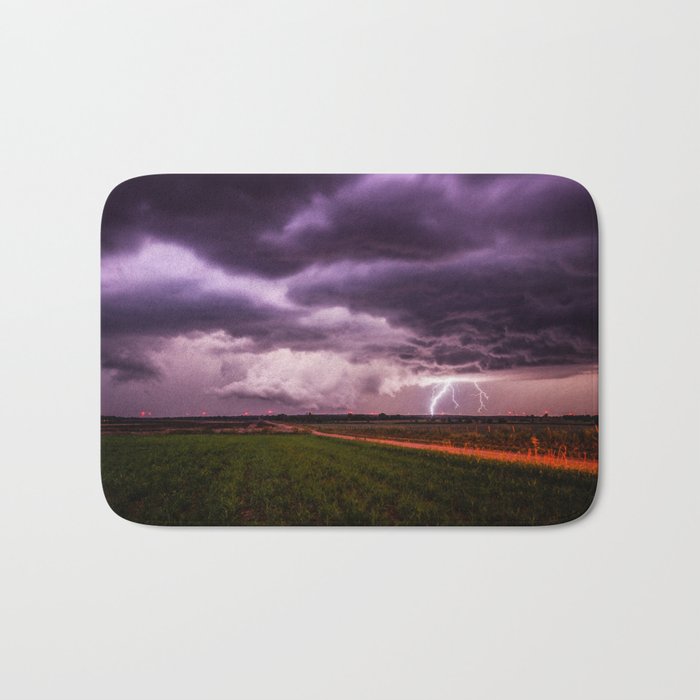 Lightning Crashes - Lightning Strike on Stormy Night in Kansas Bath Mat