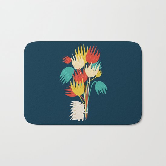 Hedgehog with flowers Bath Mat