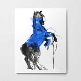 Horse (Blue Circle) Metal Print | Digital, Equine, Nature, Horse, Ink, Illustration, Watercolor, Mustang, Energy, Drawing 