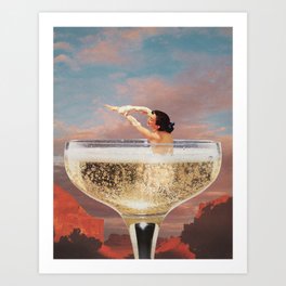 CHAMPAGNE DREAMS by Beth Hoeckel Art Print | Vintage, Retro, Beth, Collage, Nature, Paper, Surrealist, Bath, Curated, Bethhoeckel 