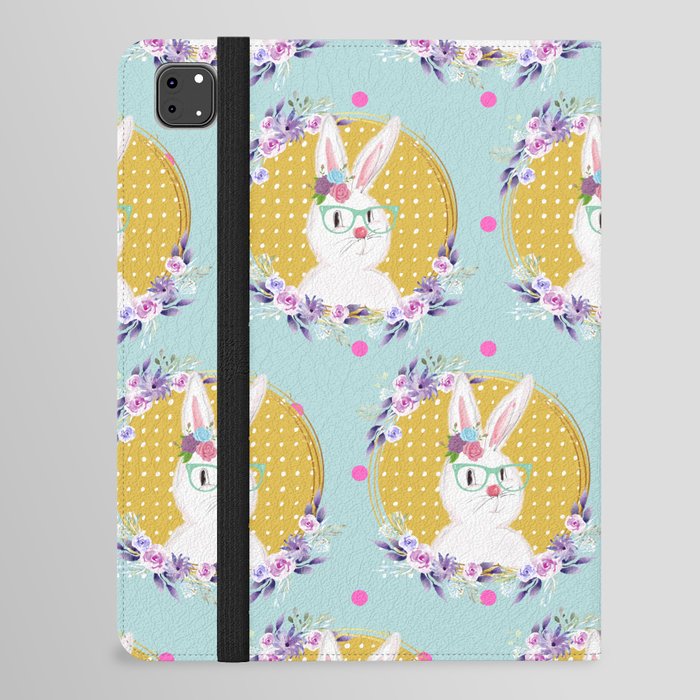 Easter Bunny With Glasses And Flowers iPad Folio Case