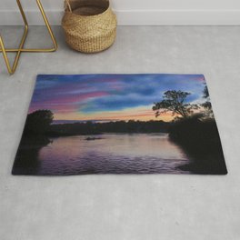 Landscape scenery of sunset, with silhouette, oil paint Rug