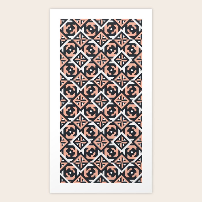Nuts and Bolts // Spanish floor tile pattern in coral black and white
