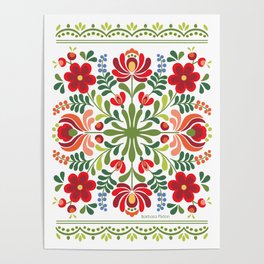 Hungarian Folk Design Red and Pink Poster