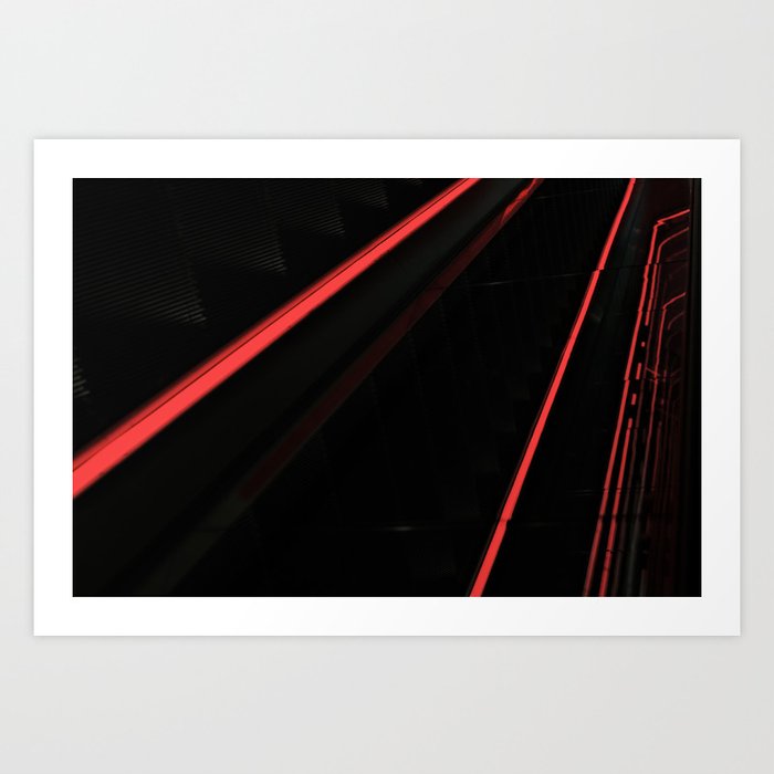 Abstract Escalator Neon Lines 1 // Red Art Print