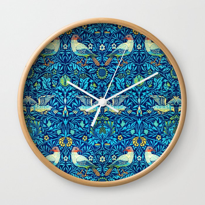 Vintage William Morris Birds Blue Floral Wall Clock