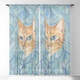 Kitten van Gogh Sheer Curtain