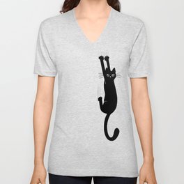 Black Cat Hanging On | Funny Cat V Neck T Shirt