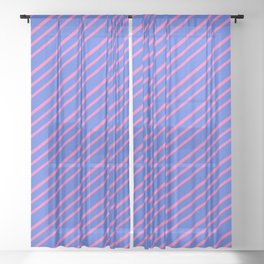 [ Thumbnail: Royal Blue & Hot Pink Colored Lines Pattern Sheer Curtain ]