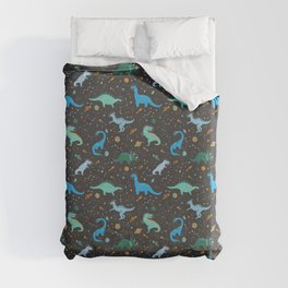 Dinosaurs in Space in Blue Duvet Cover